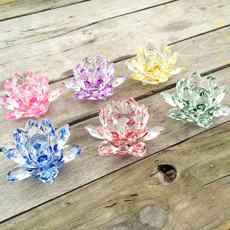 Top Quality 6pcs Mixed Colors 60mm Art&collection Artificial K9 Crystal Lotus Flower Feng Shui Birthday Gifts & Home Decoration