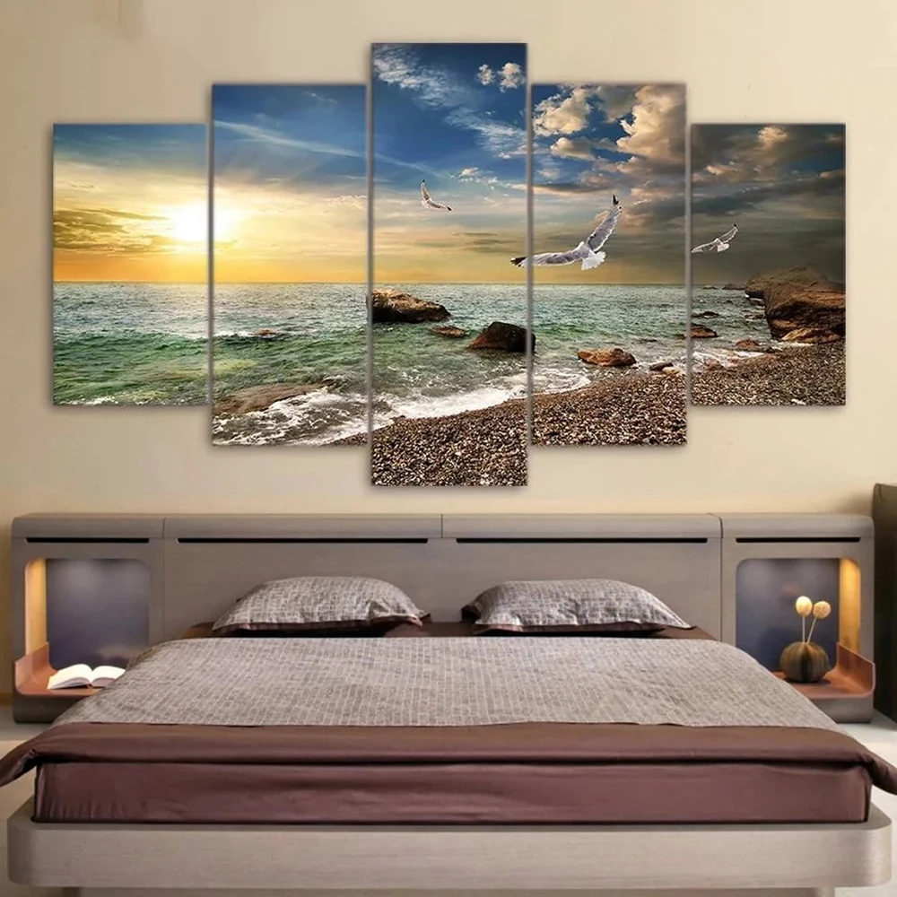 

5 Pieces Wall Art Canvas Painting Seascape Poster Beach Sunset Home Decoration Modern Living Room Modular Pictures Framework