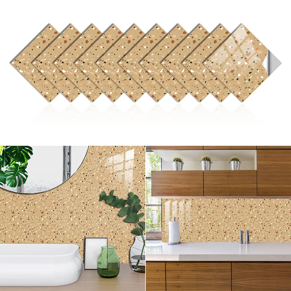 10/15/20/30cm Terrazzo Style Tiles Sticker Kitchen Bathroom Wardrobe Home Decor Waterproof & Oil-proof Ceramics Art Wallpaper