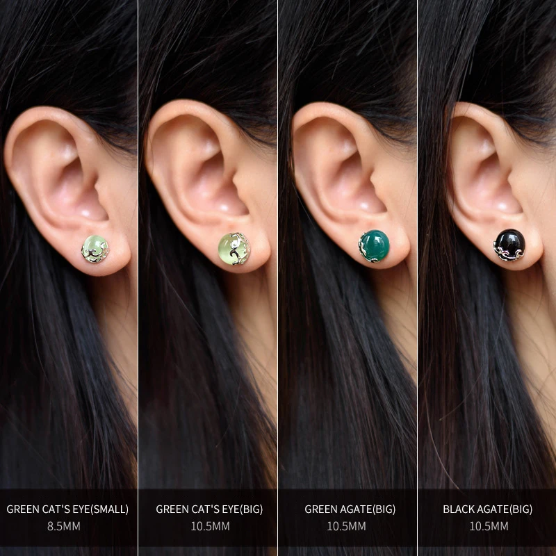 Modian Trendy 925 Sterling Silver Green Opal Black Onyx 4 Color Stud Earring for Women Luxury Wedding Ear Pin Fine Jewelry Gift