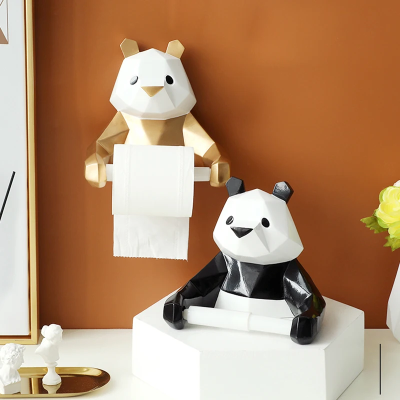 

Creative Resin Giant Panda Wall Hanging Paper Towel Rack Black/gold Roll Paper Holder Geometric Animal Towel Storage Free Punch