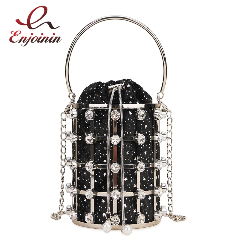 Luxury Diamonds Fashion Women Party Clutch Bag Purses and Handbags Crossbody Gold Metal Cage Shoulder Chain Bag Designer Bags