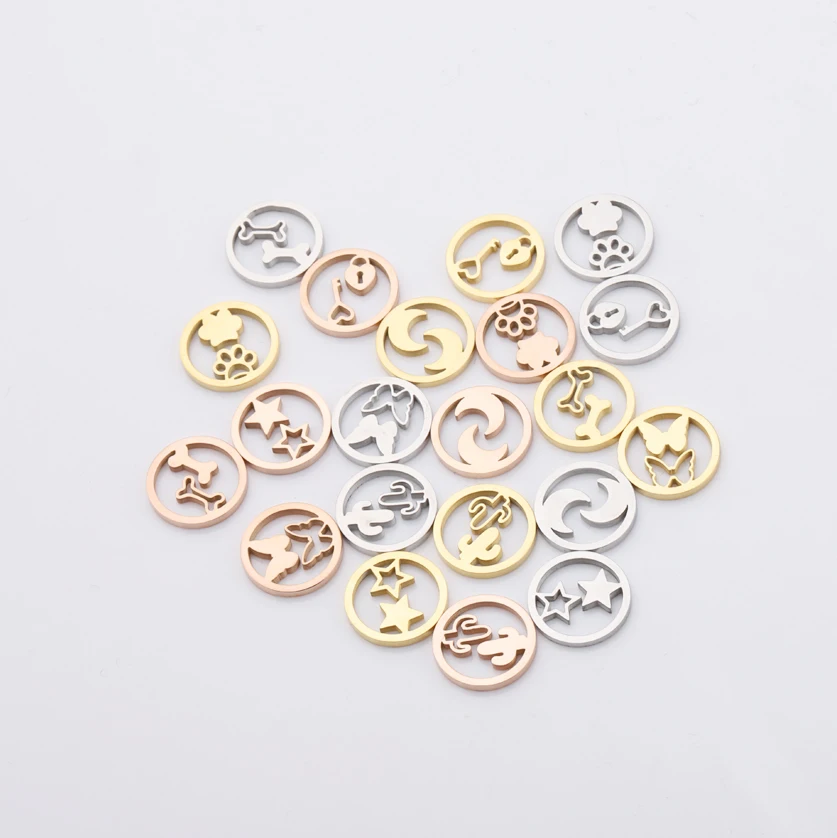 Fnixtar 20Pcs 12mm Round Butterfly Moon Star Charms Mirror Polish Stainless Steel Charms For DIY Making Necklace Braid Bracelets