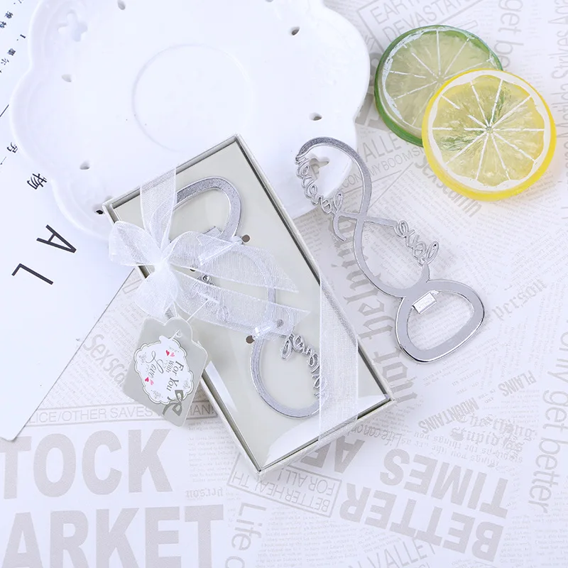 

(25 Pcs/lot) Silver Wedding Game favors of Infinite Love Bottle Opener in Gift box For Bridal shower Party Favors and Love favor