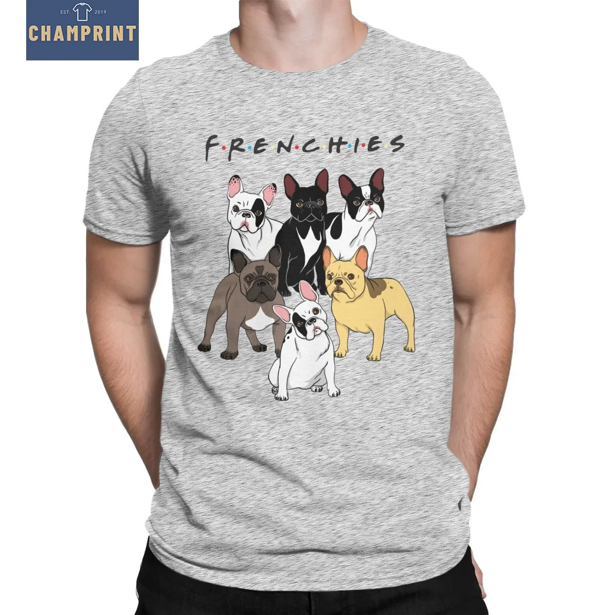 FRENCHIES T-Shirts Men Funny Bulldog Fashion Pure Cotton Tee Shirt Crew Neck Short Sleeve T Shirt Gift Idea Clothing