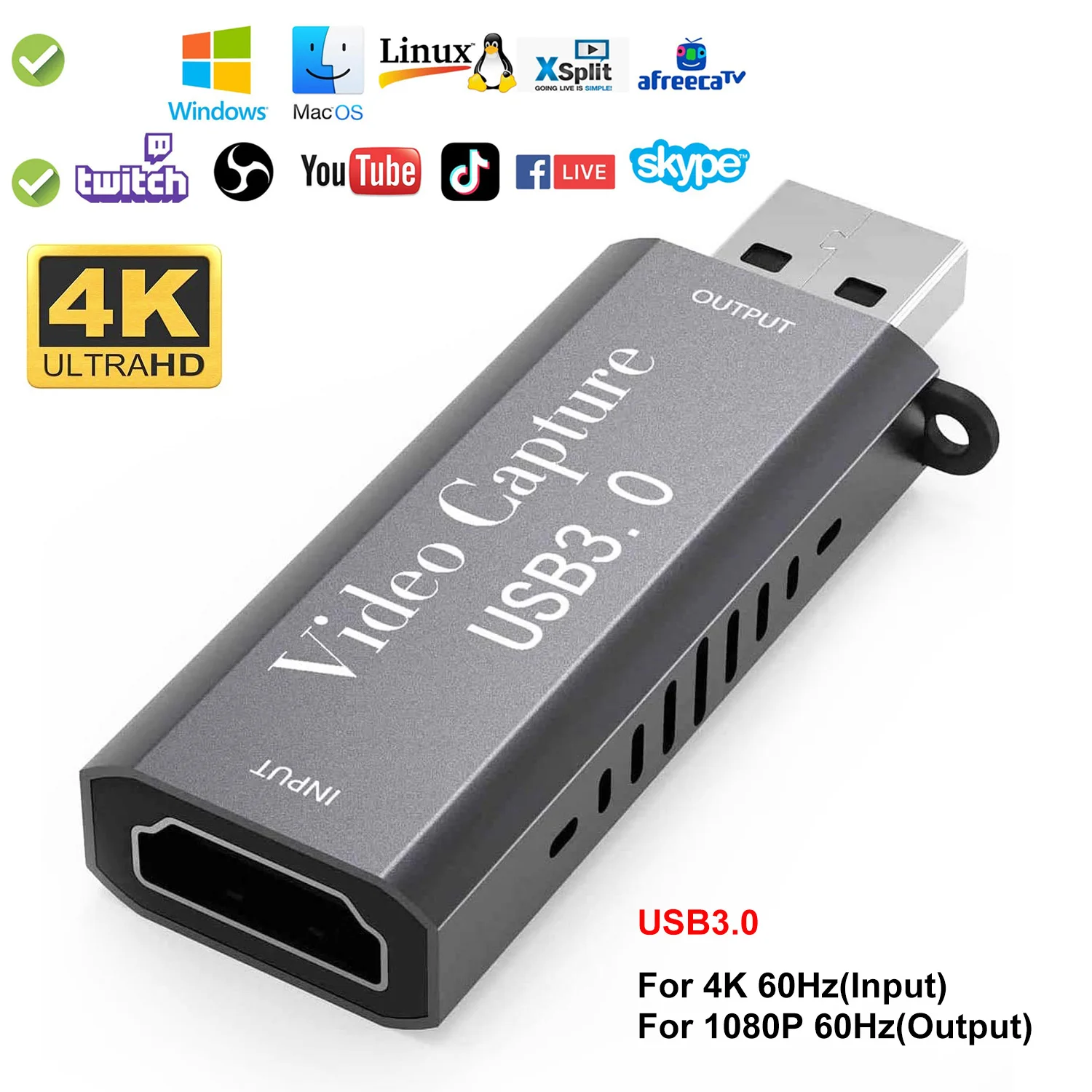 Newest Video Capture Card,4K HDMI to USB 3.0 Game Capture Device ,HD 1080P  Audio Video Grabber for Live Streaming  Conference