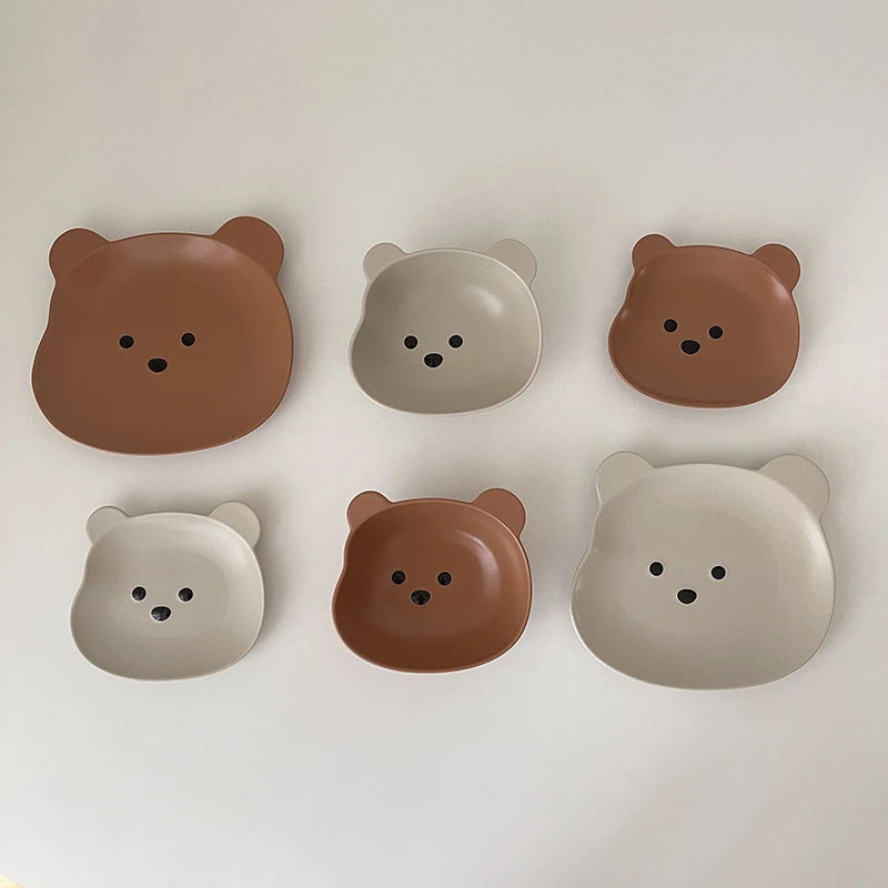 Kawaii Bear Bowl Plate Tableware Ceramics Cute Fruit Noodle Breakfast Salad Bowl Korean Accessories Utensils For Kitchen