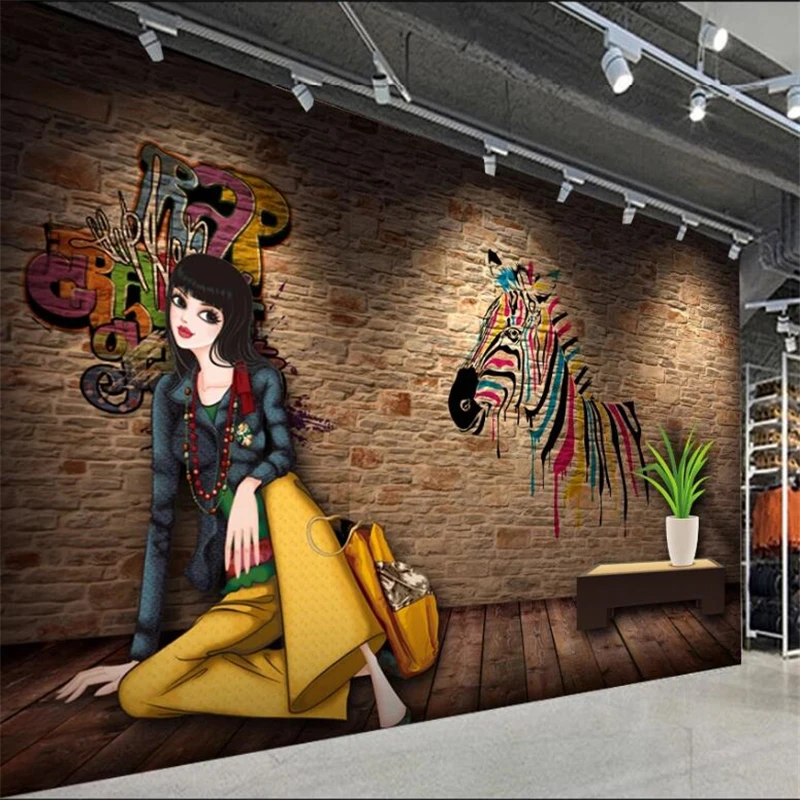 

wellyu Customized large murals nostalgic brick wall wall lighting window clothing store tooling background wallpaper