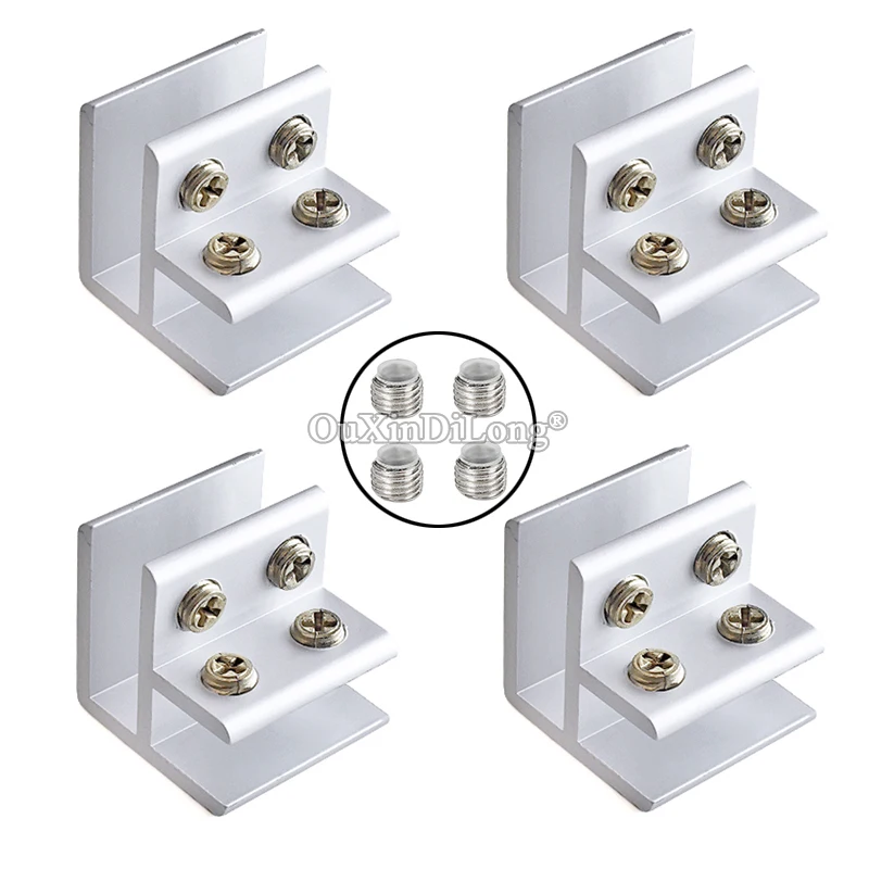 

Brand New 10PCS Aluminum Alloy Glass Clamps Clips 90° Board Frame Glass Shelf Connectors Support Brackets No Drilling