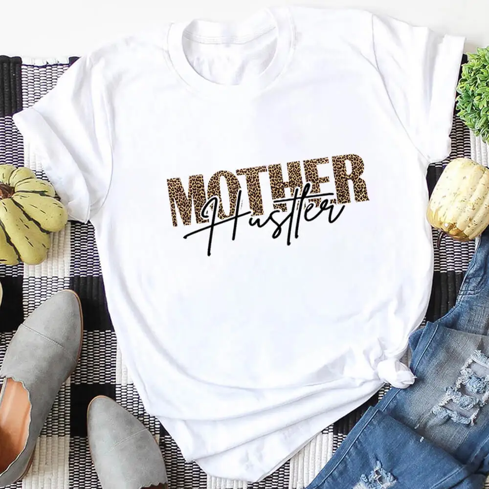 

Mother Hustler Leopard Printed 100%Cotton Women Tshirt Momlife Funny Summer Casual O-Neck Short Sleeve Top Mother's Day Gift