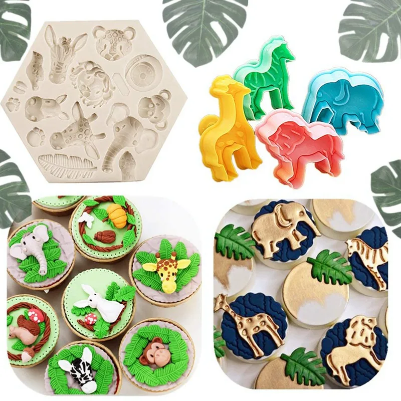 Silicone Cake Mould 3D Jungle Safari Animal Shape Fondant Cake Mousse Chocolate Kitchen Baking Mold Cake Decoration Tool