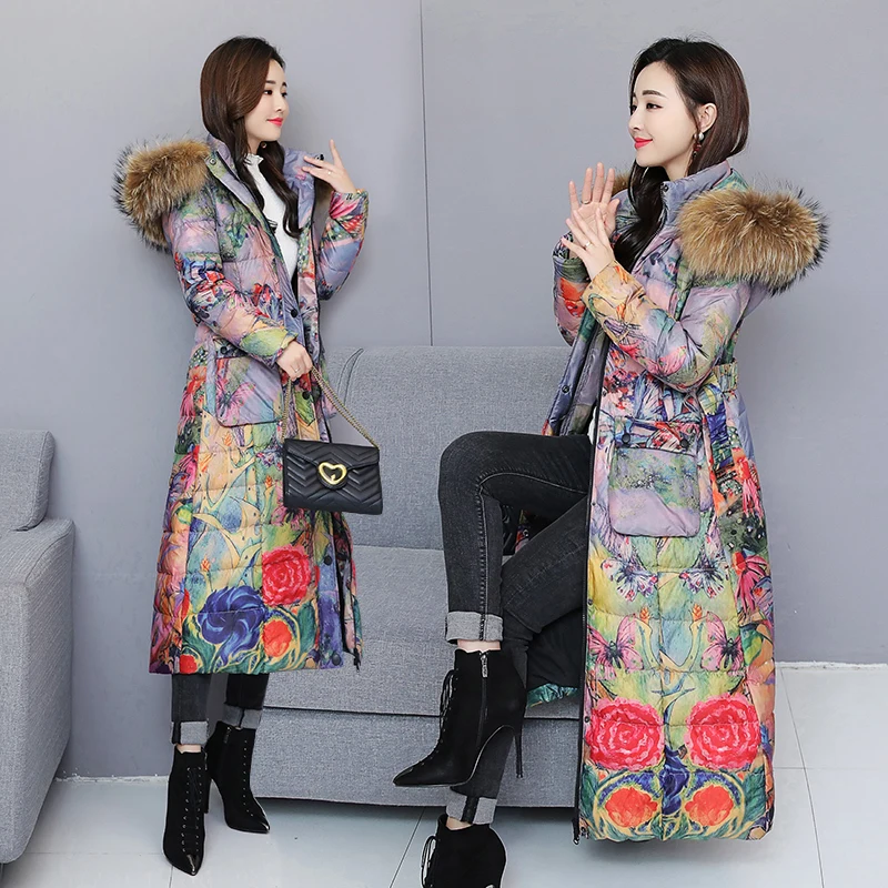 Winter Jacket Women X-Long Down Coat Female Thick Warm Clothes Real Raccoon Fur Hooded Coats Ladies 2020 Hiver 18-89