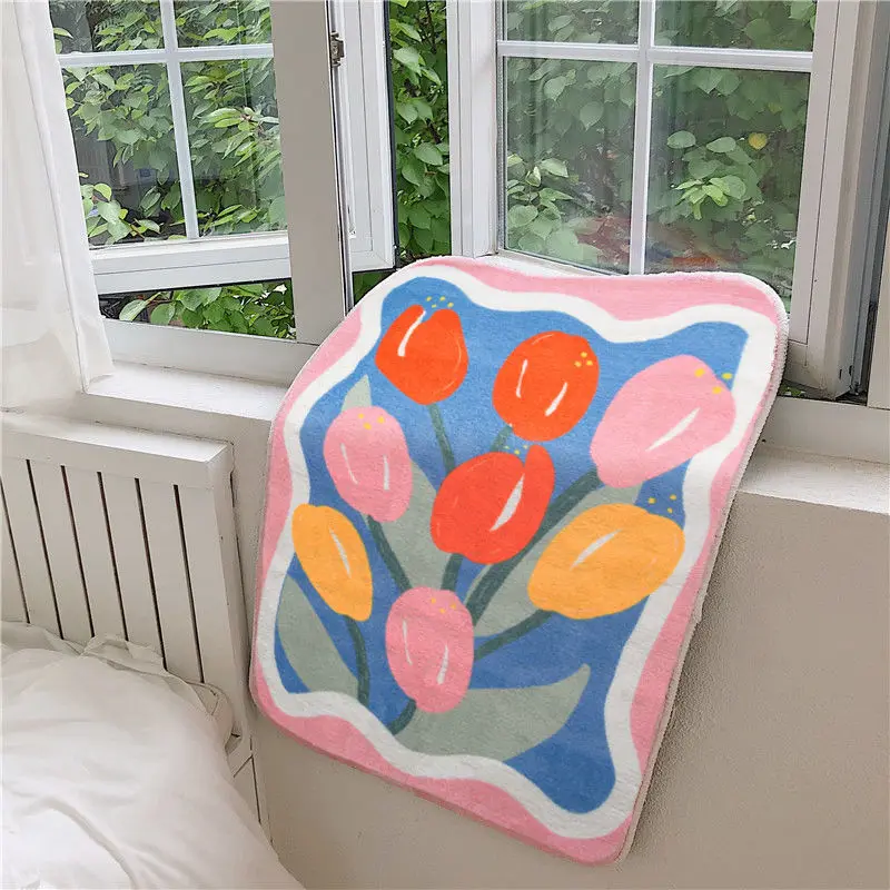 

French tulip art flower home bedroom girl room ins bedside carpet absorbent bathroom non-slip mat