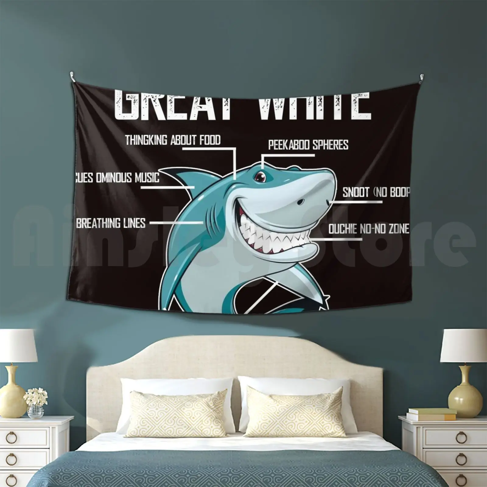 Anatomy Of A Great White Shark Tapestry Living Room Bedroom Anatomy Of A Great White Shark