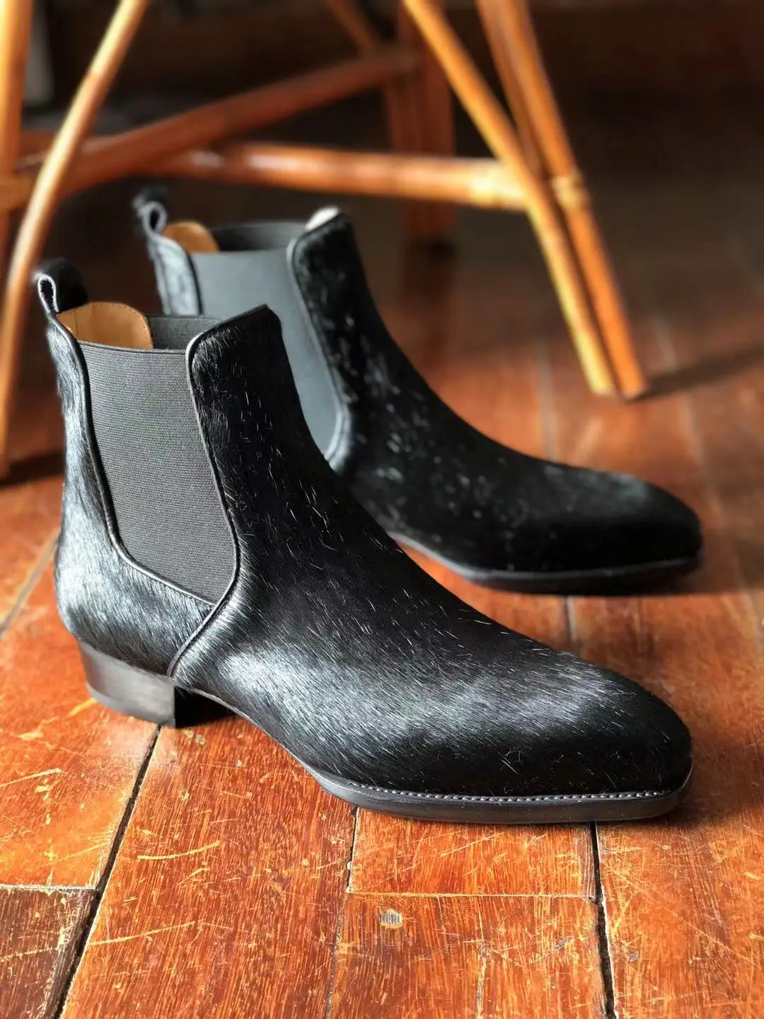 Cie Spring/Autumn Horse Hair Chelsea Ankle Boots Leather Sole Men Fiddle-Back/Beveled Waist High Quality Leather Footwear