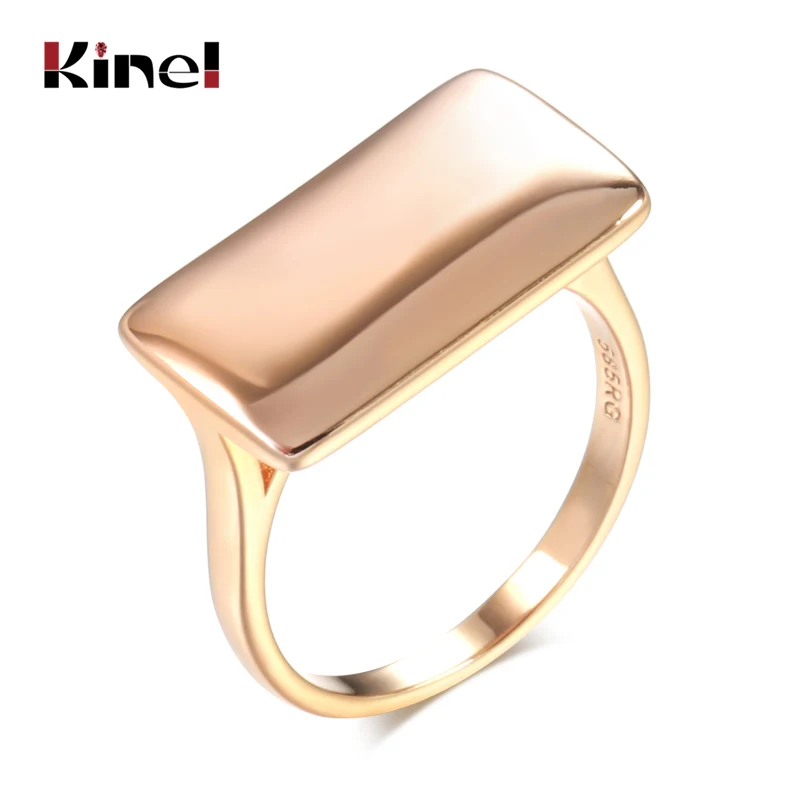 Kinel Hot Fashion Glossy Dangle Ring 585 Rose Gold Simple Square Ring For Women High Quality Daily Fine Jewelry 2021 New