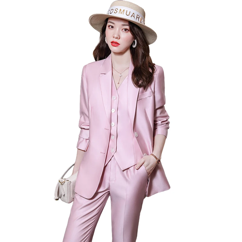 Lenshin Women\'s Formal Pant Suit, 3 Piece Suits, White Business Blazer Vest Suit Office Work Fashion High Quality China Factory