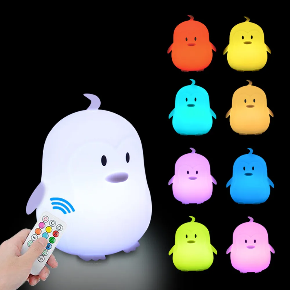 Pinguïn Led Nachtlampje Touch Sensor Afstandsbediening 9 Kleur Dimbare Timer Usb Oplaadbare Siliconen Lamp Voor Kinderen Baby Cadeau