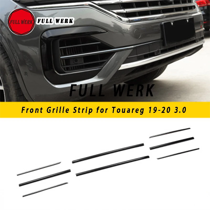 

8pcs/set Stainless Steel Car Front Lower Grille Strip Decoration Trim Cover Sticker for Touareg 19-22 3.0T Exterior Accessories