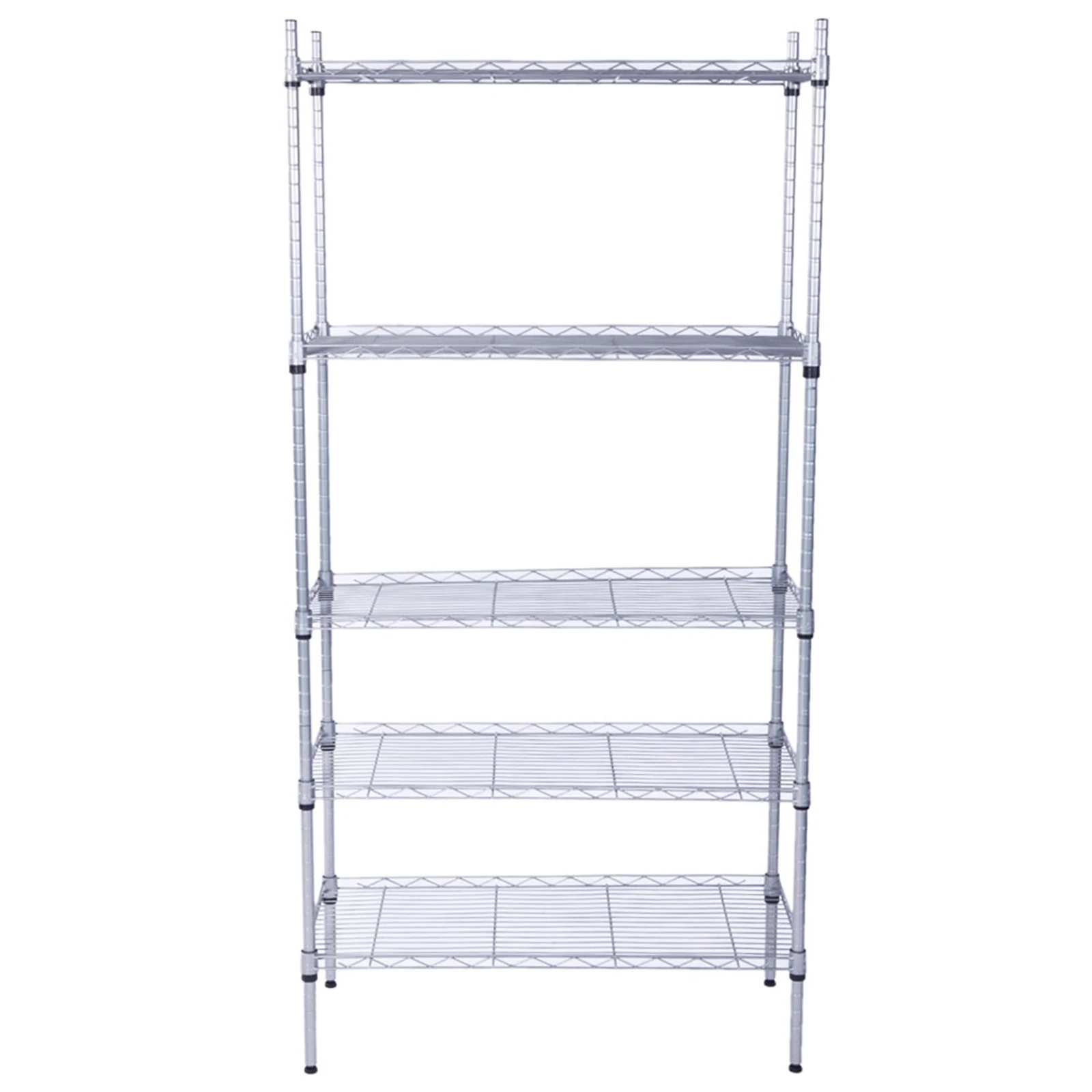 Metal Assembly 5-Shelf Storage Rack Rectangle Carbon Steel Silver Gray[US-Stock]