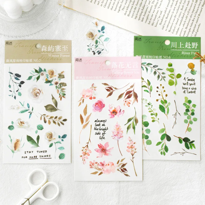 2Pcs/Set DIY Rub On Transfer Stickers Aesthetic Scrapbooking Material Plant Flower Planet Journal Album Diary Canvas Decoration