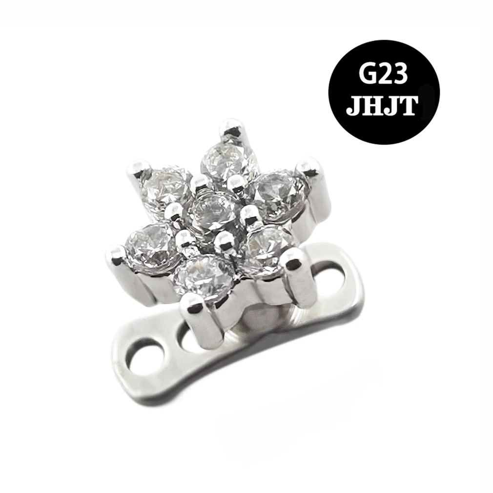 JHJT Flower CZ Gem Micro Skin Diver Dermal Piercing Top Base G23 Titanium Dermal Anchor Jewelled Surface Piercing Body Jewelry