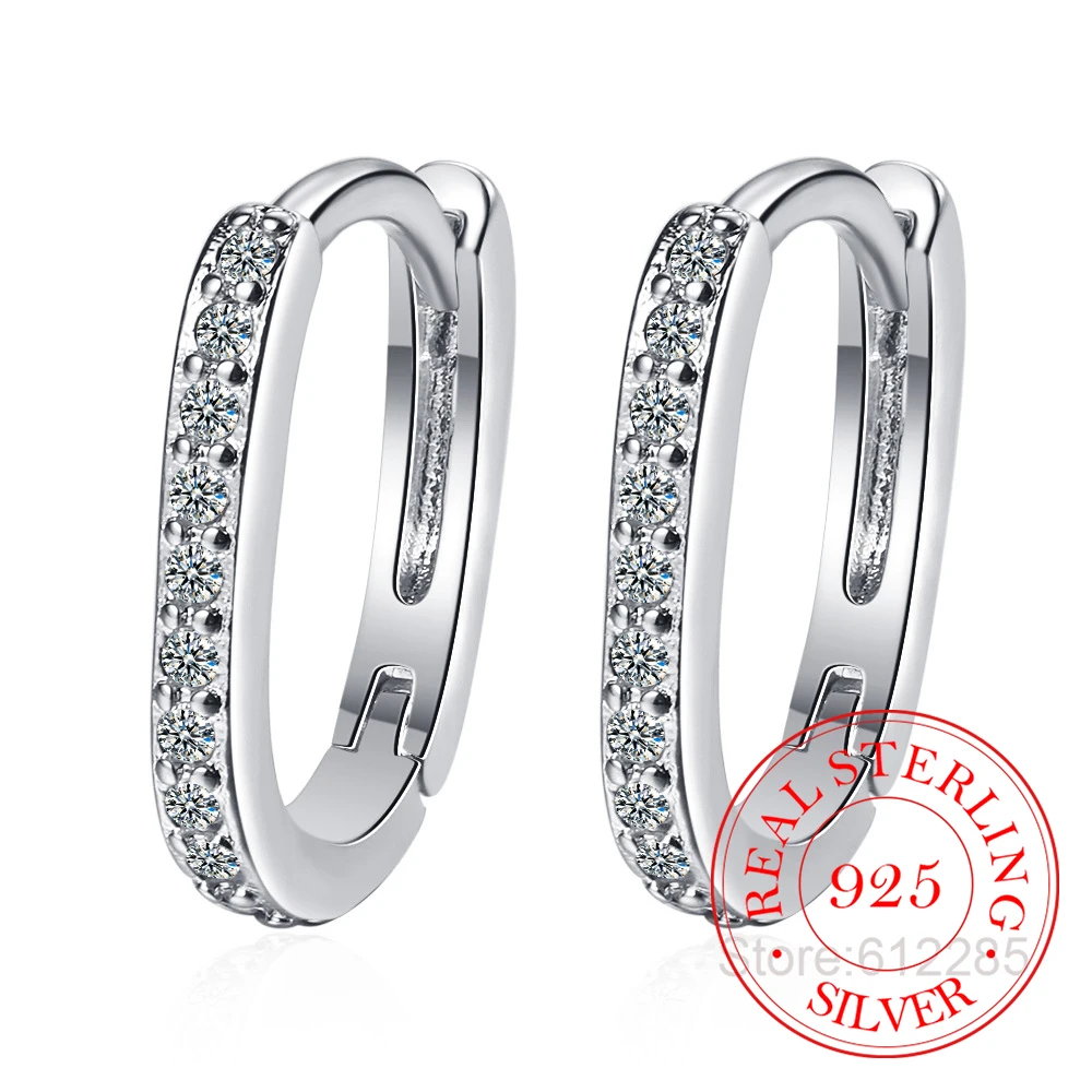 Coreano reale argento Sterling 925 Zirconia cristallo geometrico ovale fibbia orecchini a cerchio semplice per le donne regalo Unisex gioielli da