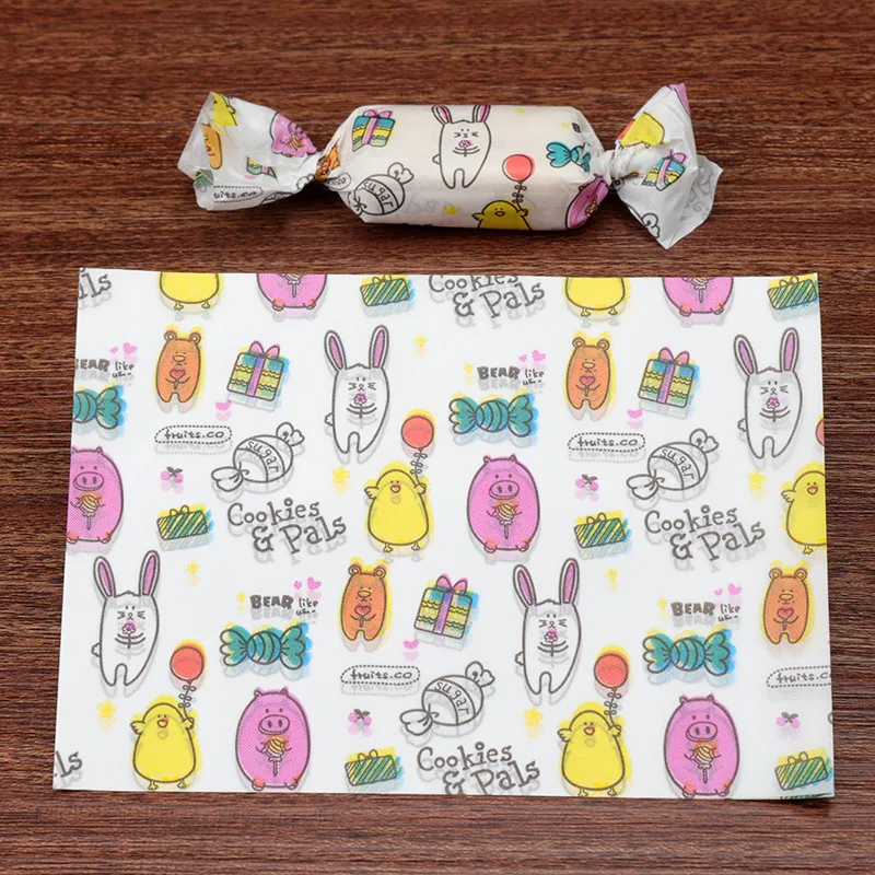 500pcs/lot Various Animals Baby Shower Candy Twisting Wax Paper Cute Pig Rabbit Chicken Pattern Handmade Nougat Wrapping Paper