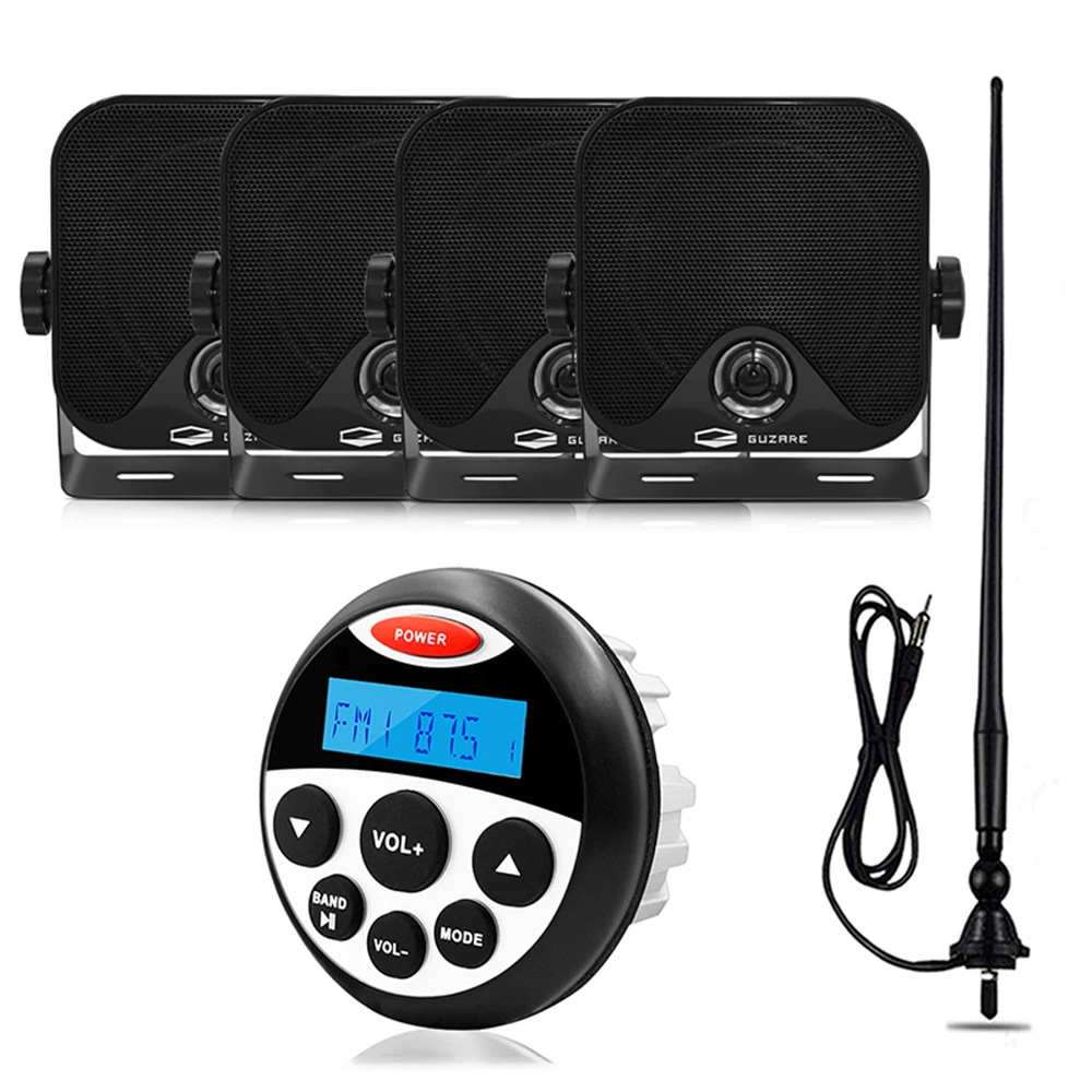 

Marine Waterproof Radio Bluetooth Stereo Audio Receiver Car MP3 Player+2 Pairs 4" Marine Speakers+FM Antenna For ATV Motorcycle