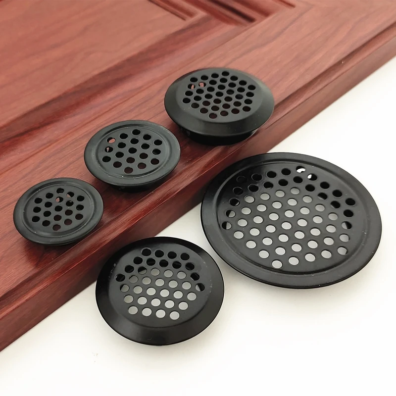 10Pcs Black Wardrobe Cabinet Mesh Hole Air Vent Core Vents Convex Flat Louver Ventilation Cover Stainless Steel 19mm/25mm/53mm