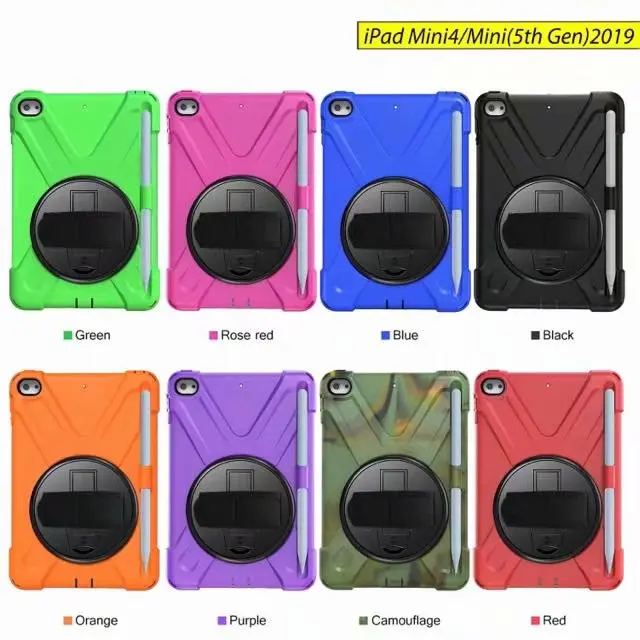 Silicone 360 Degrees Rotating Case for Ipad Mini 5 2019 Kids Safe Shoulder Strap Hybrid Cover for IPad Mini 4 Tablet Mini 5 +Pen