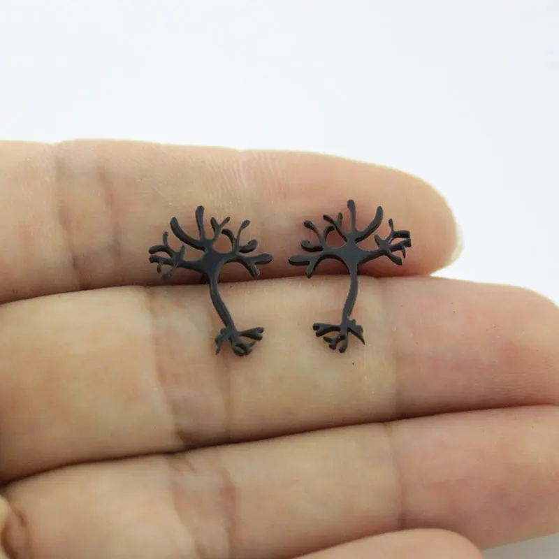 Wholesale 10 Pairs Strange Stainless Steel Root Stud Earrings Lovely Brain Neurons Earings Jewelry For Kids Women Gift