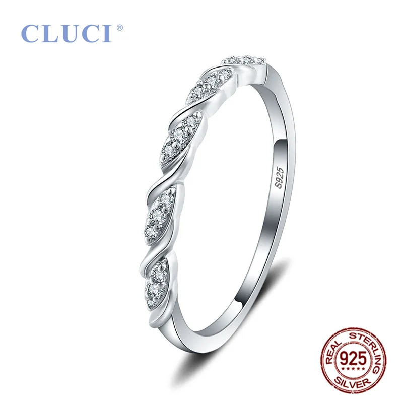 CLUCI Genuine 925 Sterling Silver Round Ring Classic Women Wedding Ring Geometric Zircon Jewelry Valentine Gift DR1033SB
