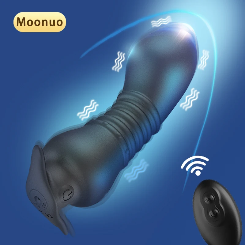 

Moonuo Silica Gel Long And Short size Anal Plug Pull Ring Vibrator Wireless USB Charge Waterproof Black Male Masturbator Sex Toy