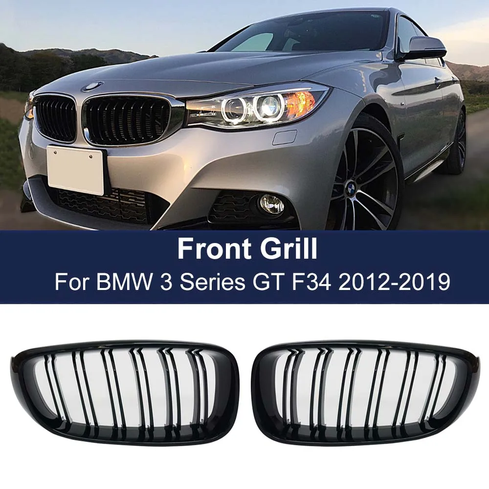 

2PCS High Quality Gloss Black Front Kidney Grill For BMW 3 Series GT F34 13-20 320i 328i 335i XDrive Double Slat line Grilles