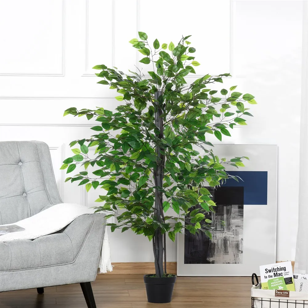 Outsunny Artificial Ficus tree 145 cm height 756 leaves with flowerpot for home decoration Green