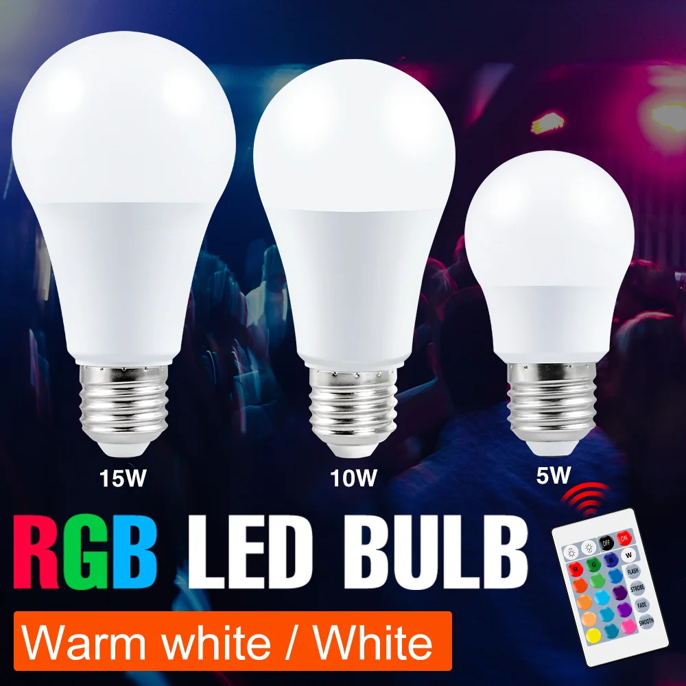 Dimmable Led RGB Light Bulb 5W 10W 15W Led Color Changing Lamp E27 Bombillas 220V RGBW Magic Bulb 110V Led Smart Control Light