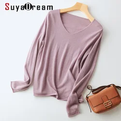 SuyaDream Women 100%Wool Sweaters 2021 Winter V Neck Basic Pullovers Soft and Warm Chic Top