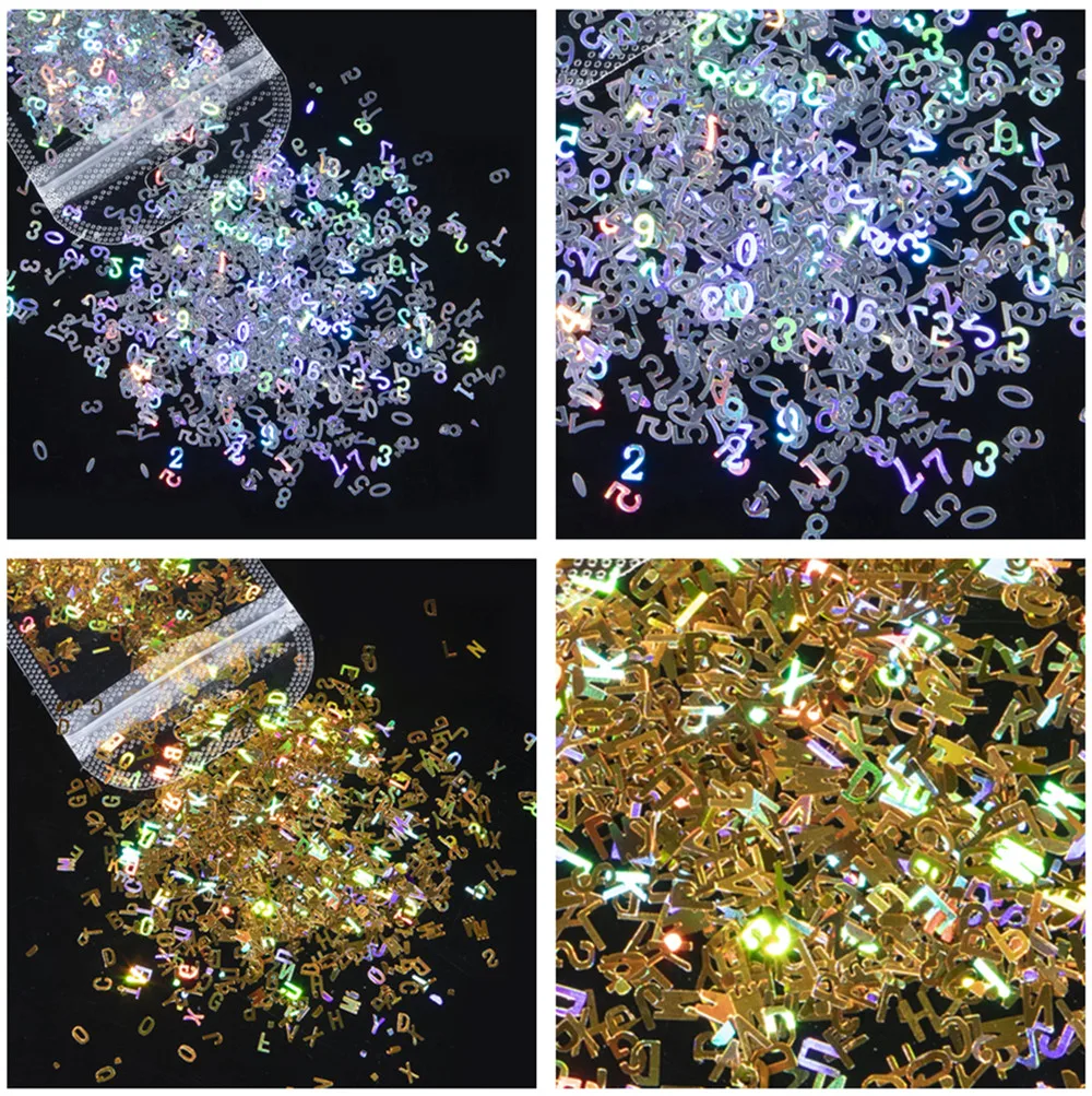 1 Bag Holographic Letter Nailart Sequins Paillette Alphabet Number Mix Glitter Nail Art Decorations Accessories Ultrathin Flakes