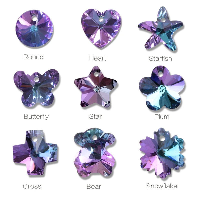 

Hight quality rhinestones pendant purple one hole Butterfly heart star glass stone rhinestones for diy Jewellery accessories