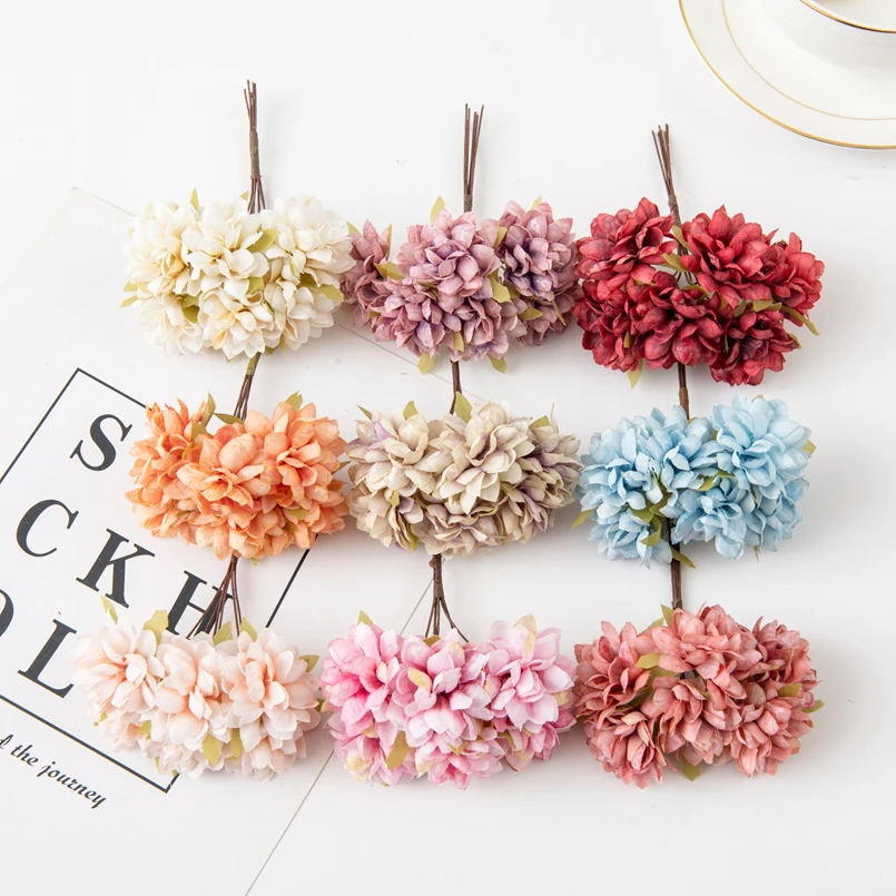 

6PCS Artificial Flowers Cheap Silk Carnation Mini Bouquet Wedding Wreaths New Year's Christmas Decorations for Home Scrapbooking