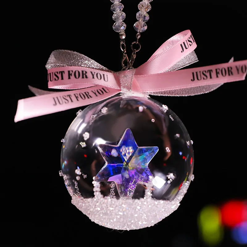 Crystal Star Ball Car Figurine Glass Auto Fashion Pendant Interior Rhinestone Bling Rear View Mirror Ornament Home Garden Decor