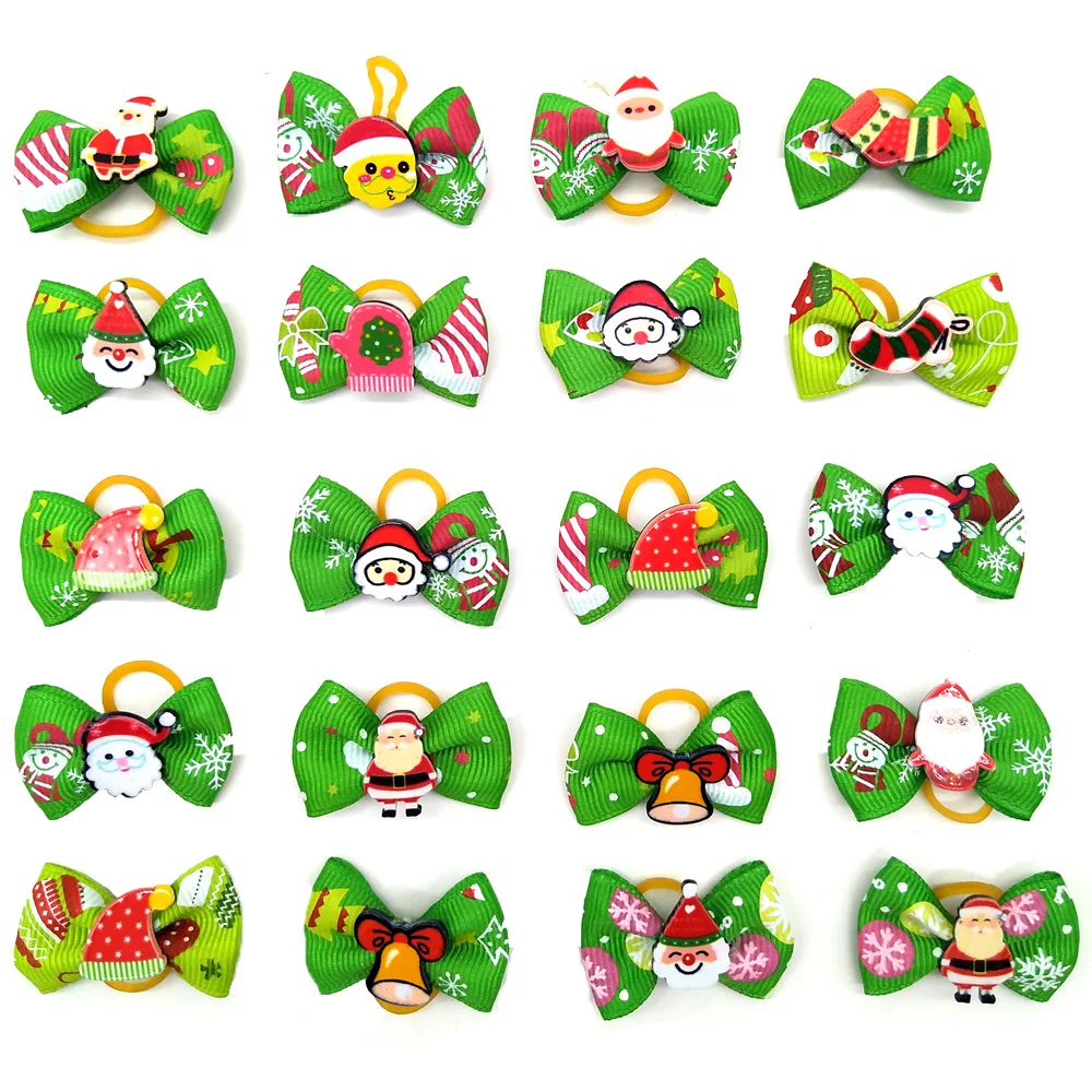 Wholesale Christmas Dog Bows with Rubber Band  Snowman Bell Decoration Hair Bows Dog Accessories for Small Dogs Puppy