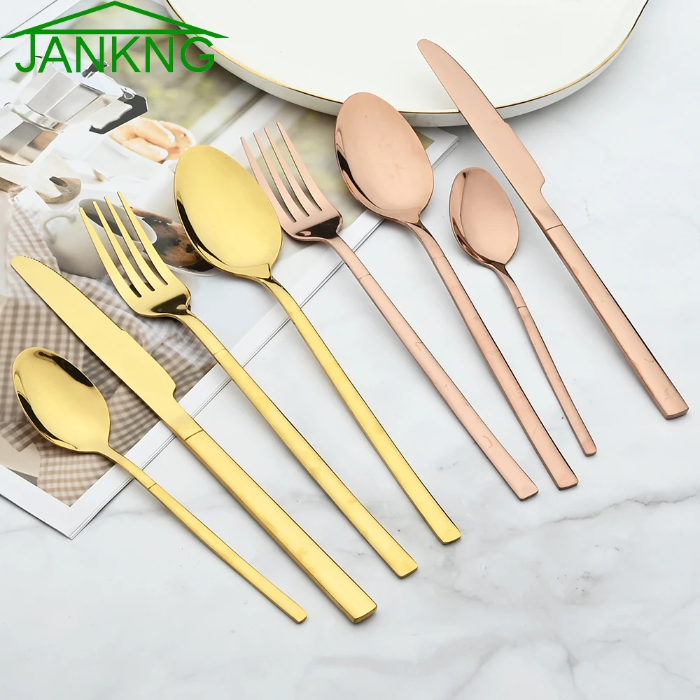 

24Pcs Cutlery Set Knife Fork Spoon Tableware Flatware Set Rose Dinnerware Set Stainless Steel Silverware Kitchen Dishwasher Safe