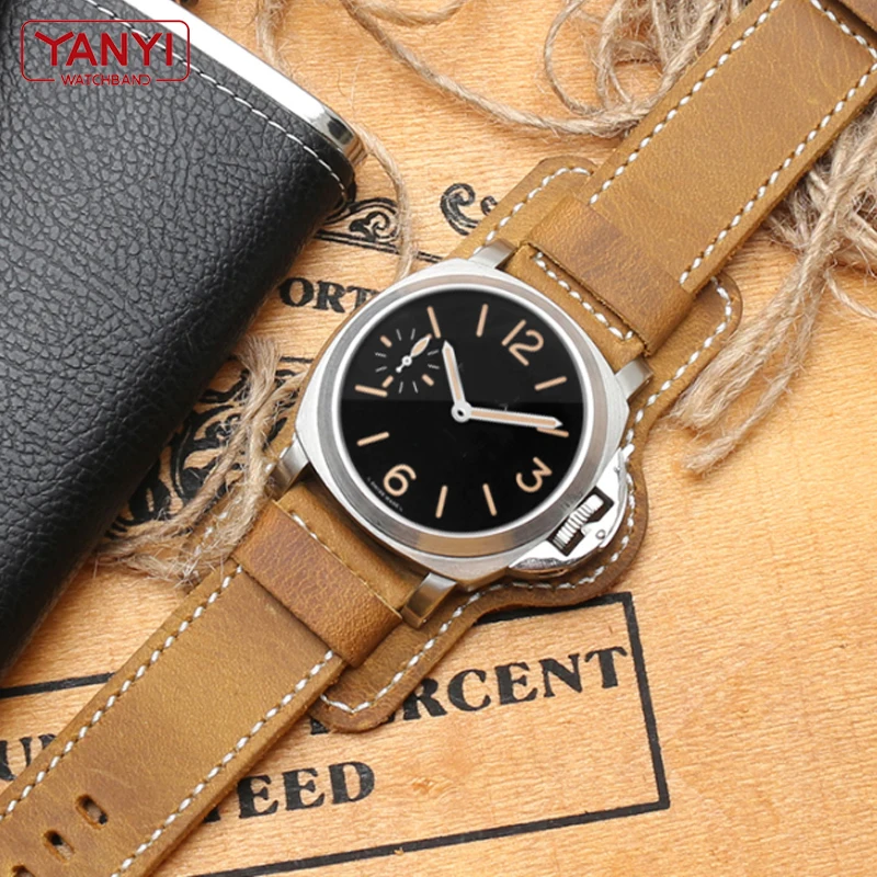 Retro Thick Genuine leather watchband watch band men Wrist watch strap wristwatches band 20 22 24mm 26mm Brown Black with mat