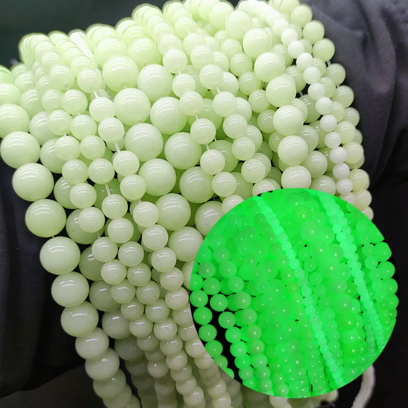 JHNBY Luminous Green/Blue Round Natural Stone 6/8/10/12MM Glow In The Dark Spacers Loose Beads For Jewelry Making DIY Bracelets