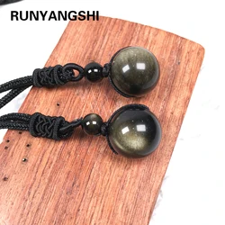 Runyangshi 1pc golden Obsidian 15mm Bead Pendant Necklace Drop Shipping Good Luck Jewelry For Woman Men