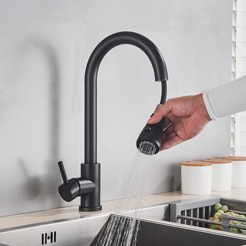 Black Pull Out Kitchen Faucet Silver Single Handle Nickel Kitchen Tap Single Hole Handle Swivel Sprayer Water Mixer Tap