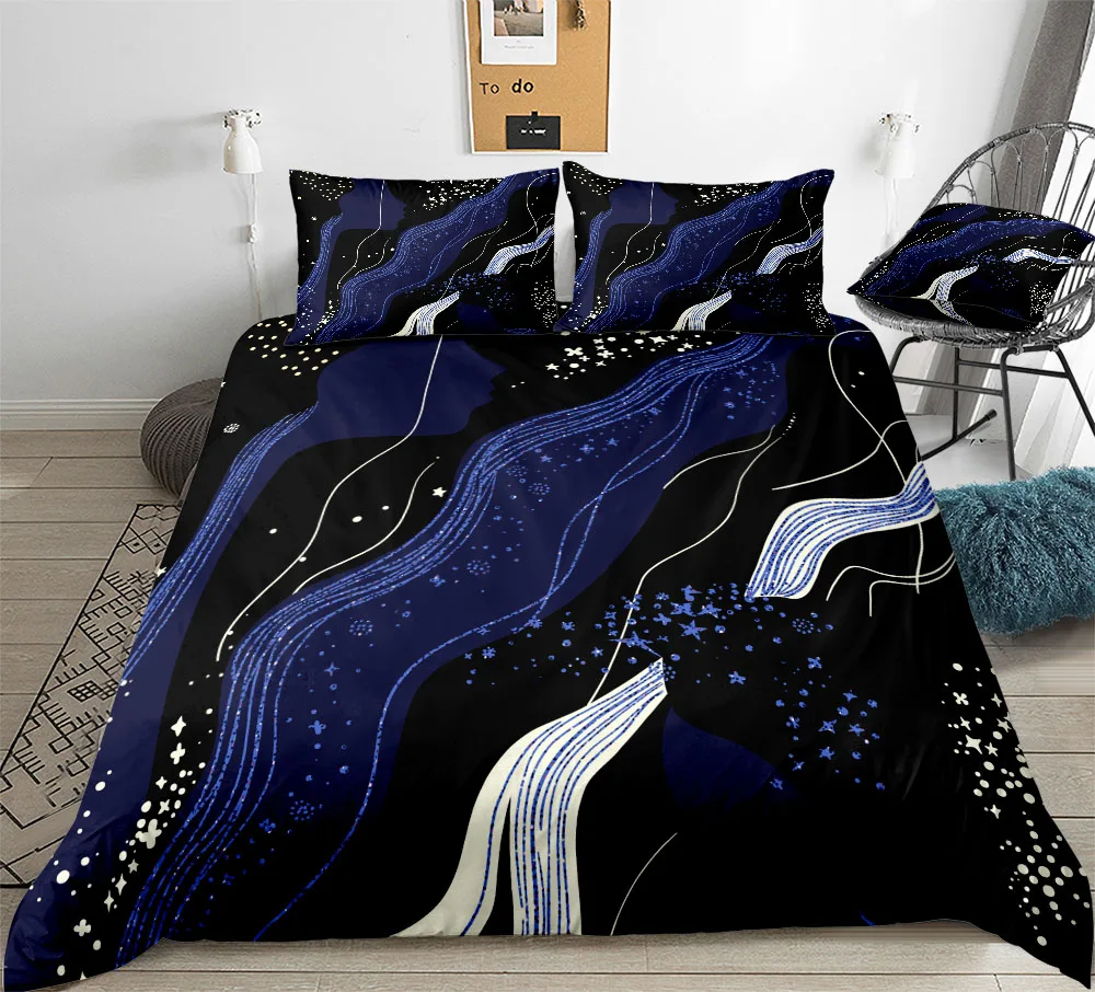 

Galaxy Bedding Sets Dark Blue Star Duvet Cover Set Queen King Illusion Reality Quilt Cover Set for Kids Teens Drop Ship