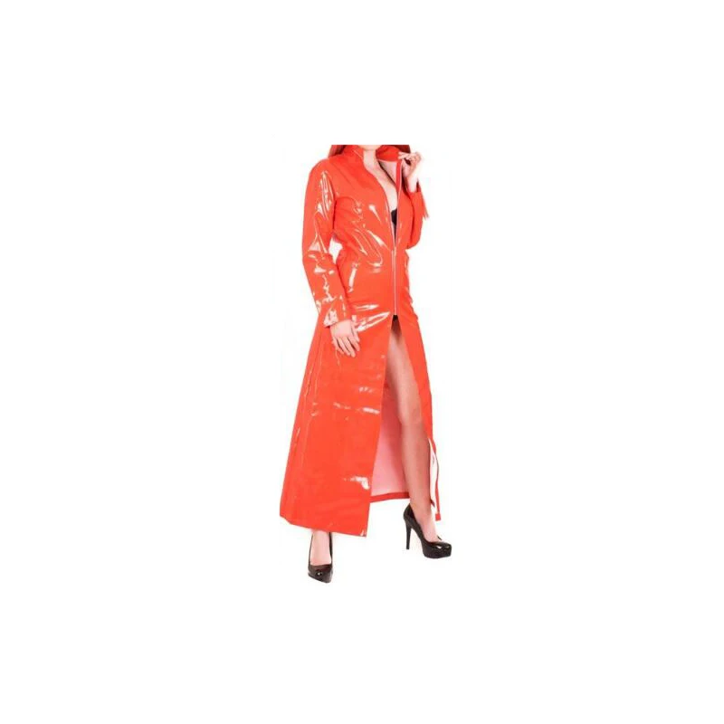 

Custom Size Plus Size 6XL Red Blue Pink Women PU Faux Leather jacket Sexy wet Look Long PVC Long Coat